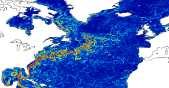 A snapshot of current speeds generated by the Forecasting Ocean Assimilation Model, to which Argo contributes. This illustrates the complexity inherent in ocean physics! The Gulf Stream is the most prominent feature in this image. Copyright Met Office